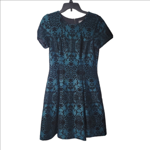 VINCE CAMUTO Teal & Black Burnout Velvet Fit And Flare Cocktail Dress, Holiday